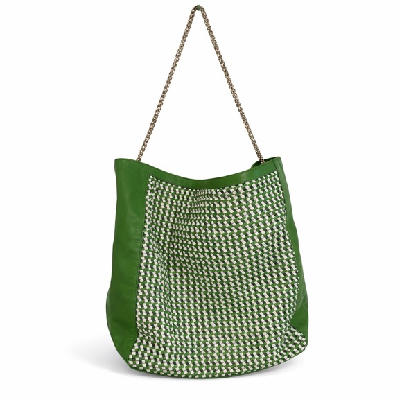 Tory Burch Erica Woven Green and White Patterned Shoulder Bag - Picture 3 of 7